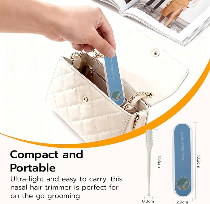 Mcbazel 5Pcs 2-in-1 Nasal Hair Cutter, Double-Sided Nose Hair Cutter, Manual 360° Rotating Nose Hair Trimmer for Men and Women, Portable, Compact, No Batteries Required - Cream Color