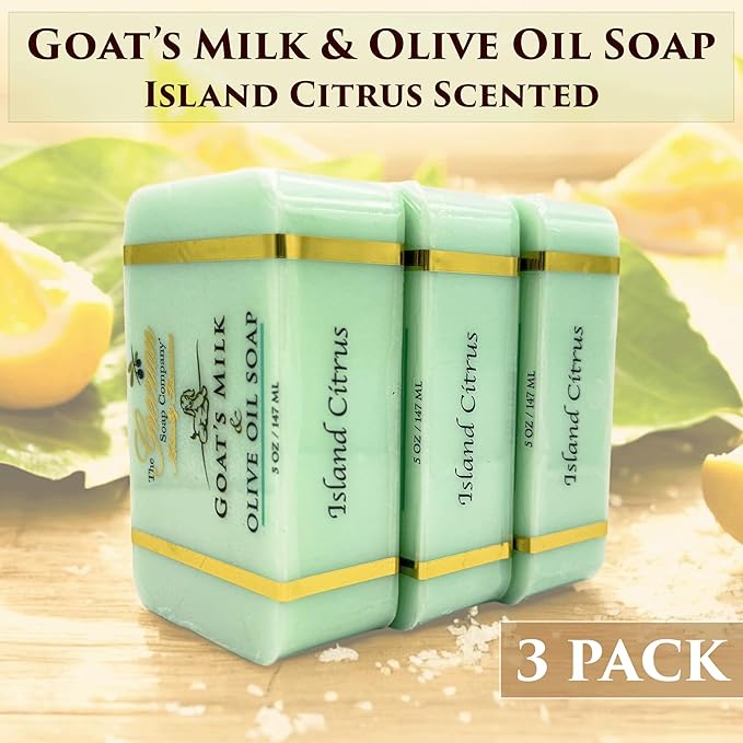 The Grecian Soap Company Goat Milk & Olive Oil Bar 3-Pack – Island Citrus, Natural Moisturizing Bars, Made in USA