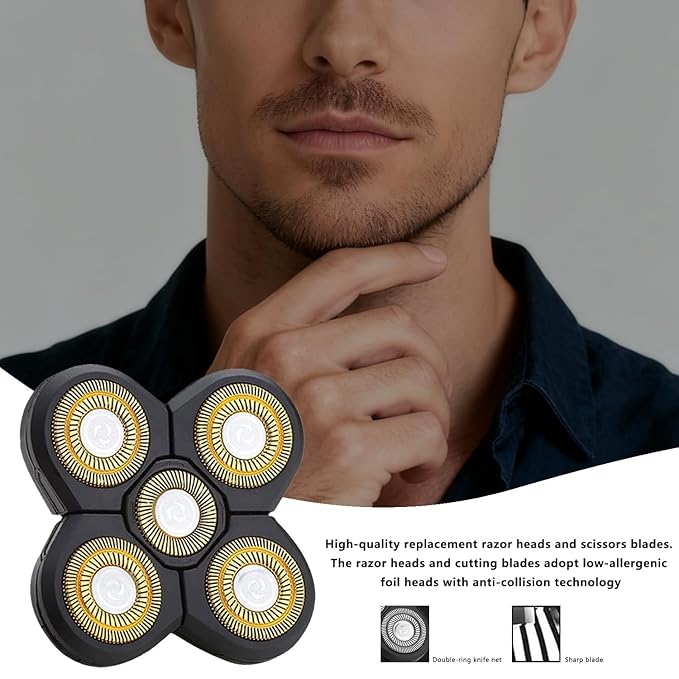 3 PCS Universal 5 Blades Head Shaver Replacement heads for Freebird Head shaver and Other Brand shaver