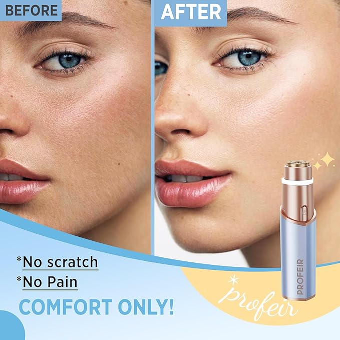 Facial Hair Removal for Women: Electric Hair Removal Device - Rechargeable Painless Face Razor for Chin Upper Lip Peach Fuzz with Light Gifts for Women(Blue Gold)