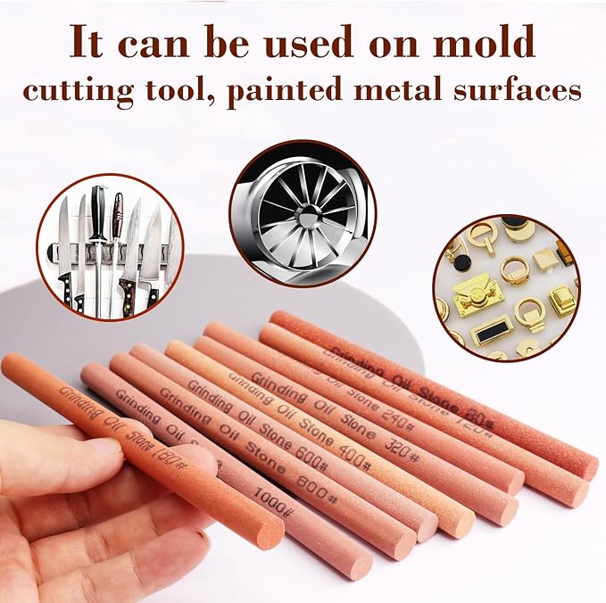 10pcs Sharpening Stone Set-10 Grit Cylindrical Assorted Sizes Whetstone Sharpener Polishing Honing Stone Kit 80# 120# 180# 240# 320# 400# 600# 800# 1000# 1200# (5.9x0.39inch)