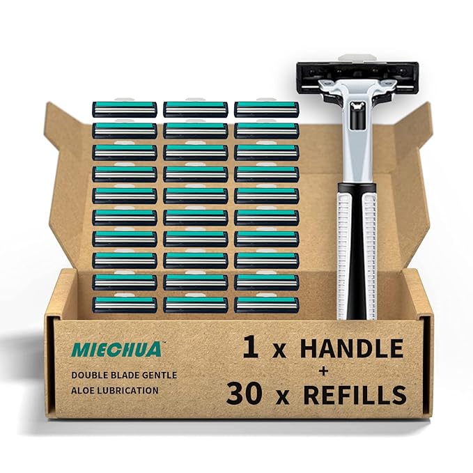 Razors for men Shaving,2-Blade mens Razor Includes 1 Handles and 30 Replaceable razor head, Non-Slip Travel Carry Shaver for men Pack