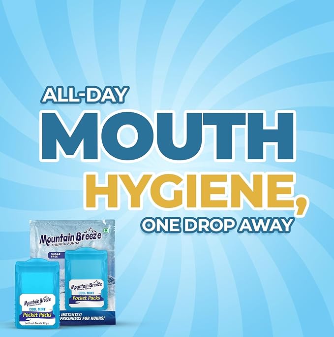 Mountain Breeze Oral Hygiene Mouth Freshener Sugar Free Cool Mint Flavoured Breath Strips (24 Strips Each Cassatte)-Pack of 1(3 Cassette) New