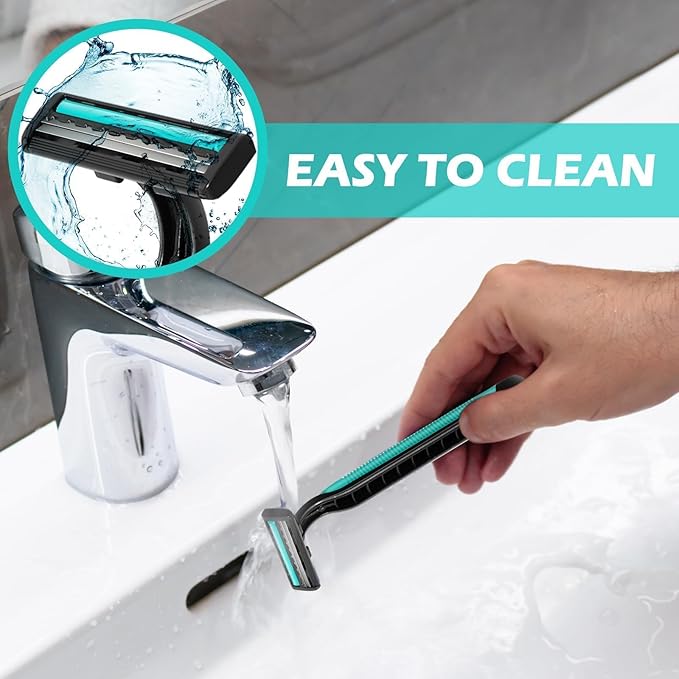 120 Pack Disposable Twin Blade Razors Individually Wrapped, Clear Safety Cap， Multipurpose Portable Shave Razor for Man Woman Bathing Hotel Travel (Green)
