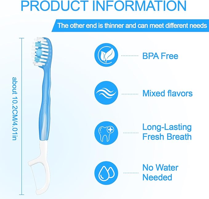 5 in 1 Mini Brushes-Disposable Toothbrushes with Toothpaste + Floss + Pick + Tongue Scraper | Travel Size | Individually Wrapped | Soft | Mint | Travel Set (Mix, 52pcs(2Pack))