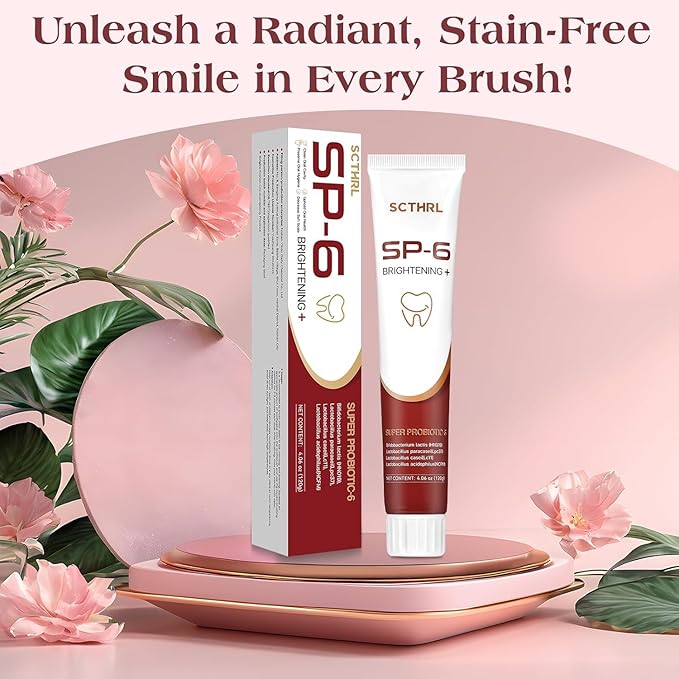 SP-6 Probiotic Whitening Fluoride Free Toothpaste, Upgraded Formula | Ultra Brightening | Gums & Enamel Repair | Mint Flavor | Removes Stain & Plaque | Sensitive Teeth Protection