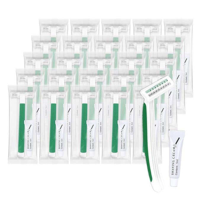 Disposable Razors Bulk, Razors Individually Wrapped Bulk, Travel Razors Bulk With Shaving Cream For Hotels, Shelters, Homeless, Nursing Homes, Charities, Churches, Green (30-PACK)