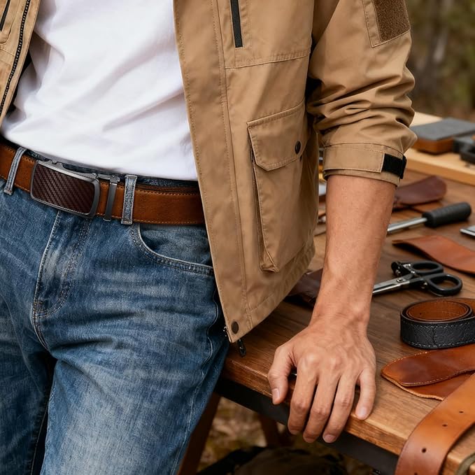 Zitahli Belt Men, Ratchet Belt Dress with 1 3/8" Premium Leather,Slide Belt with Easier Adjustable Automatic Buckle
