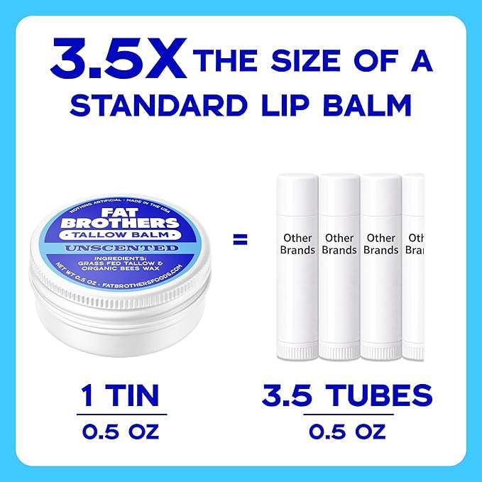 Tallow Balm – 2-Ingredient (Beef Tallow + Organic Beeswax), Unscented, .5 oz Metal Tin (3X Larger Than Standard Tubes), Pure, Petroleum-Free, Ultra-Moisturizing - 2 pack