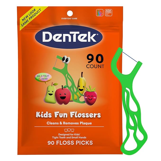 DenTek Fun Flossers – Kids Floss Picks with Wild Fruit Flavor, 90 Count