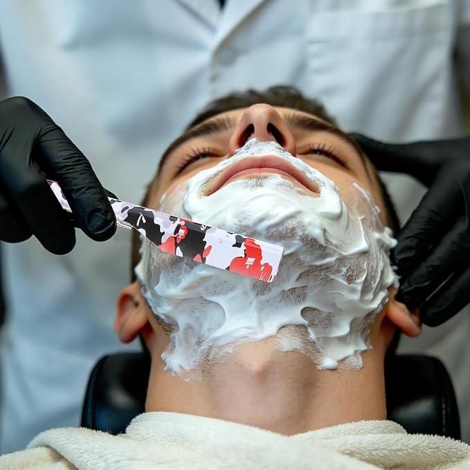 Professional Straight Razor Holder for Barbers – Folding Shaving Razor Handle, Stainless Steel Blade Compatible, for Barber Shop & Home Grooming (Black Red)