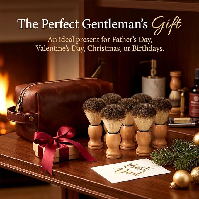8 Pcs Men Shaving Brush for Wet Shave, Professional Salon Tools Comfortable Wood Handle Hand Crafted Shaving Brush Soft Bristle Shave Brushes Handmade Nylon Hair Brushes for Bearded Man
