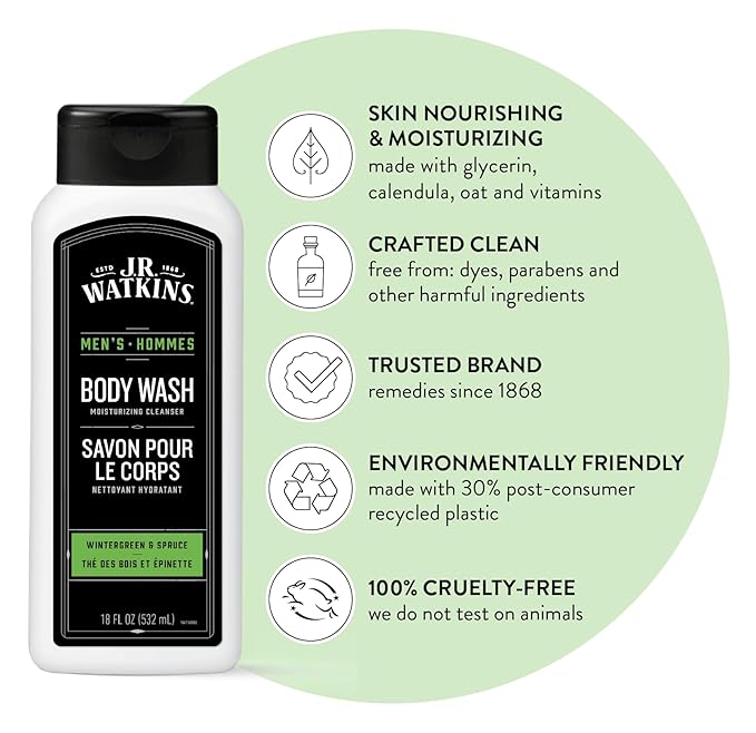J.R. Watkins Body Wash Men's Wintergreen and Spruce, 18 fl oz, 2 Pack