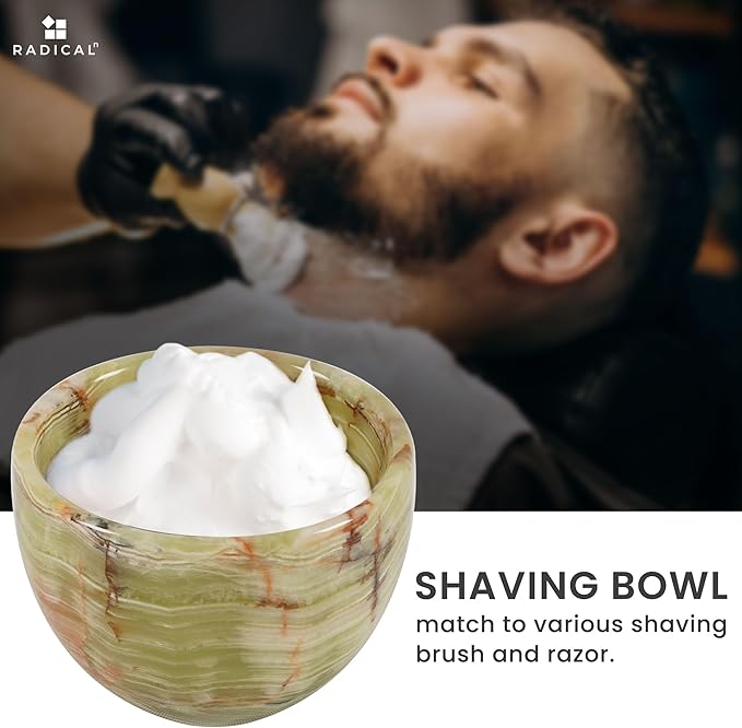 Radicaln Marble Shaving Bowl 3" Inch Green Onyx Handmade Soap Dish for Shaving Cream & Shave Soap, Barber Supplies Stone Bowl for Men’s Grooming Accessories