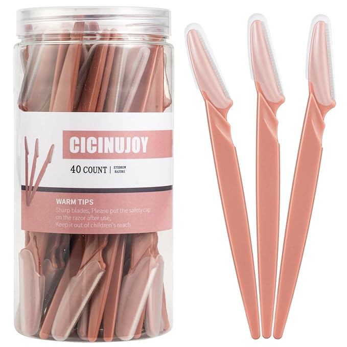 40pcs Eyebrow Razor for Women, Face Shaver Kit Dermaplaning Tool for Peach Fuzz Removal, Stainless Steel Blades with Protective Covers | Eyebrow Trimmer, Facial Hair Removal (Terracotta)