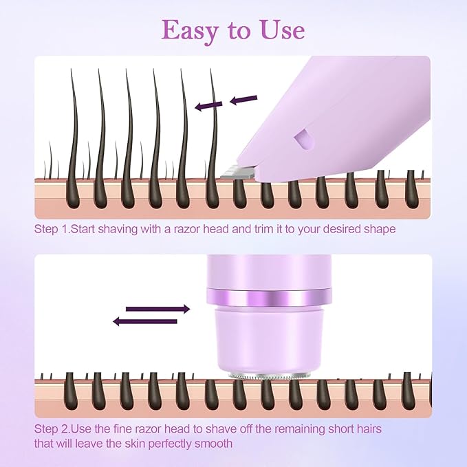 Bikini Trimmer for Women, 2-in-1 Dual Head Shaver Women, IPX7 Waterproof Gentle Electric Razors for Sensitive Areas, Cordless Hair Removal for Shower & Travel, Holiday Gift (Purple)