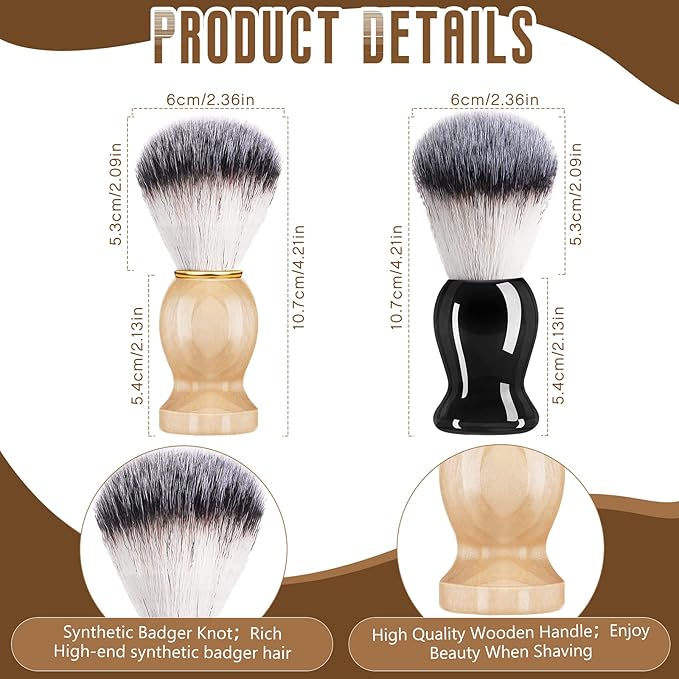 2 Pack Men Shaving Brush, Soap Synthetic Hair Tool & wet Shave Using Cream with Hard Wood Handle Synthetic Travel Paint Brush for Men Valentine Gifts Hair Salon Tool Home(Brown, Black,stylish)