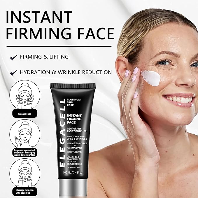 Elegacell Face Tightener Instant Face Lift Cream Temporary Frim Skin Tightening and Lifting Cream-Smooth the Look of Fine Lines - Daily Moisturizer for Women and Men - 100ml, 3.4 fl.oz