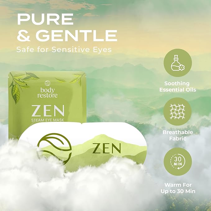 Body Restore Self Heating Warm Compress for Dry Eyes 5 Pack - Heated Eye Mask for Fast Relief, Birthday Gifts for Women, Men, Travel Essentials, Stye Eye Treatment, Relaxation - Green Tea