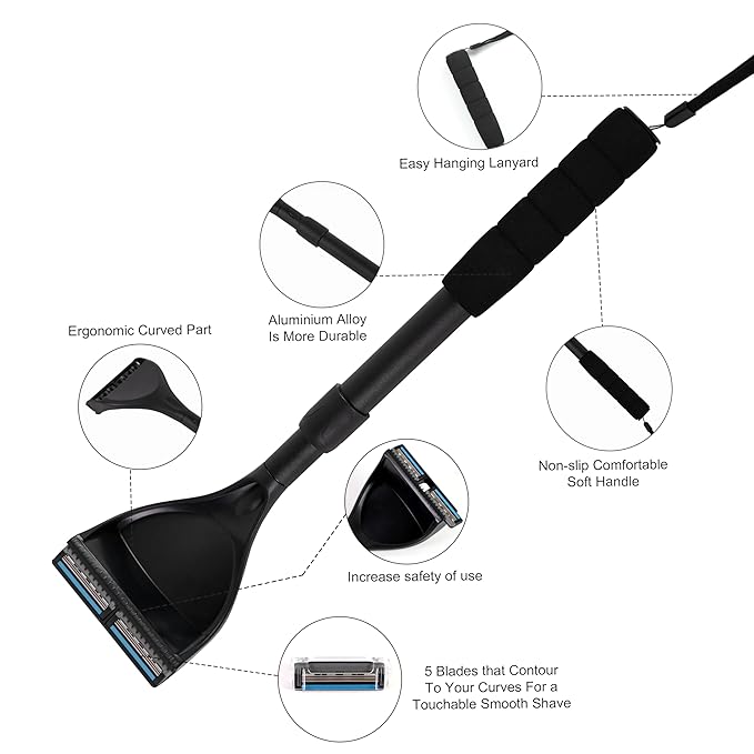 EASACE Updated Back Shavers for Men,Back Hair Shaver for Men with Safety Blade,Back & Body Hair Trimmer,Long Handle 21 Inch Adjustable, Curved DIY Shaver