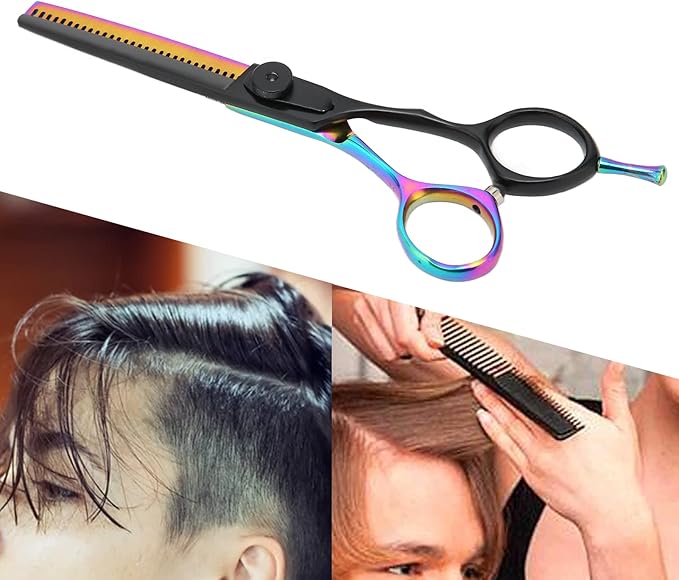 Barber Scissors Stainless Steel Hair Cutting Shears, Lightweight Ergonomic Beard and Mustache Trimming Scissors with Sharp Blades for Barbershop and Home Use (Thinning Scissor)