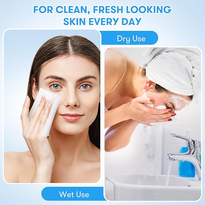 Disposable Face Towel, XL Unscented Facial Towelettes Soft Thick Absorbent, Lint-Free Biodegradable Makeup Remover Dry Wipes Clean Skin Care Washing Drying Camping Travel Essentials, 50 Ct