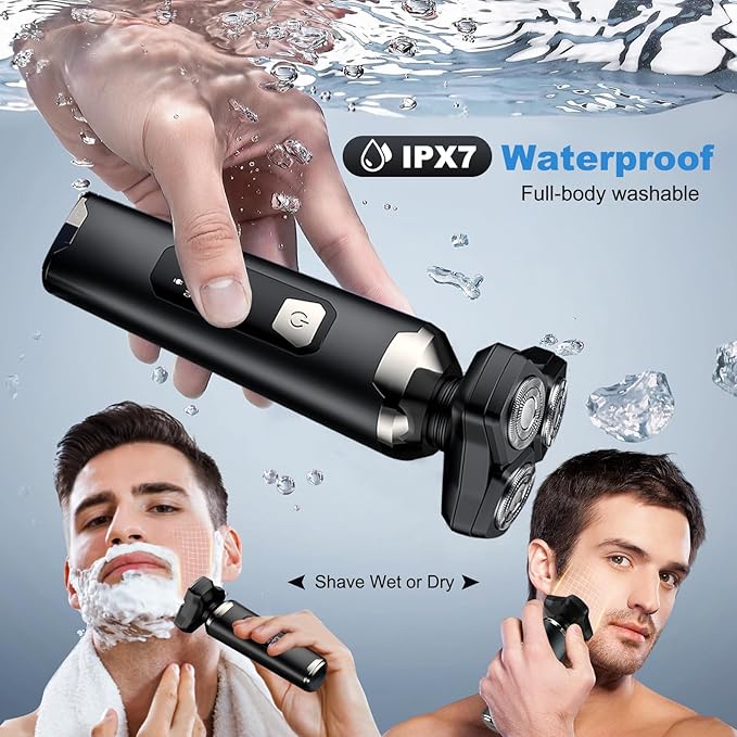 4-in-1 Electric Razor for Men, Magnetic Floating Heads, LED Display, IPX7 Waterproof, Travel Lock & Nose Trimmer - Complete Grooming Kit Gift Set
