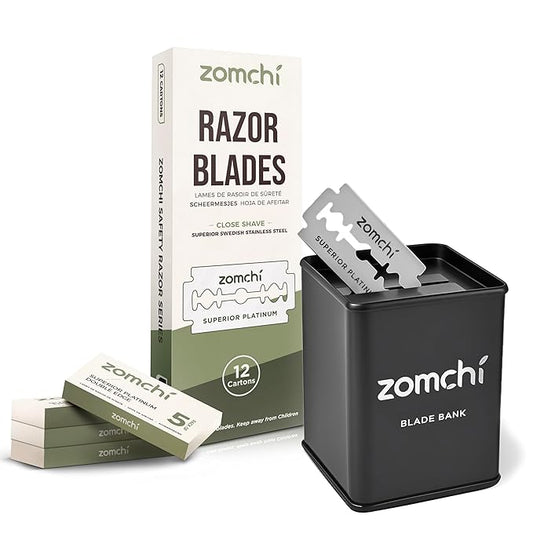 ZOMCHI Razor Blade Bank with 60 Counts Safety Razor Blades for Shaving