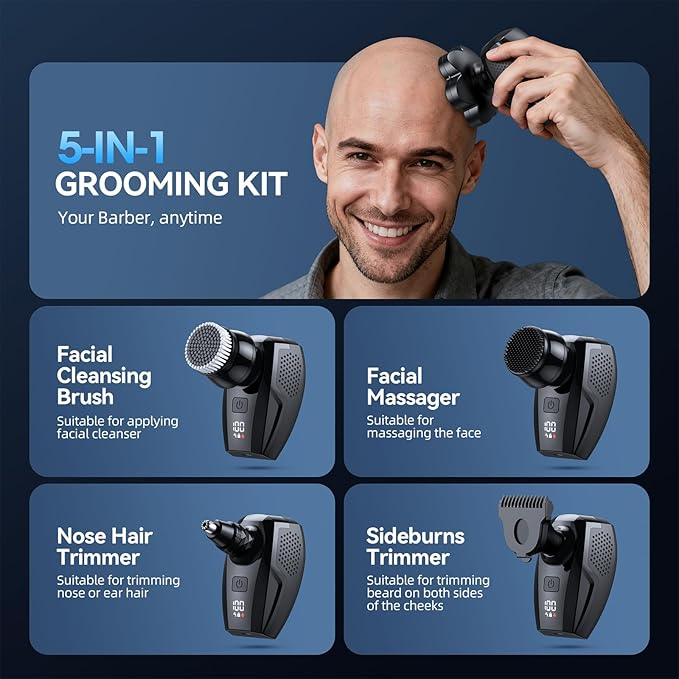 Head Shavers for Bald Men, 7D Electric Razor 10000 RPM High-Speed Mens Head Shaver, LED Display & IPX7 Waterproof for Wet/Dry Use, Fast Rechargeable Shaving Grooming Kit(Black)