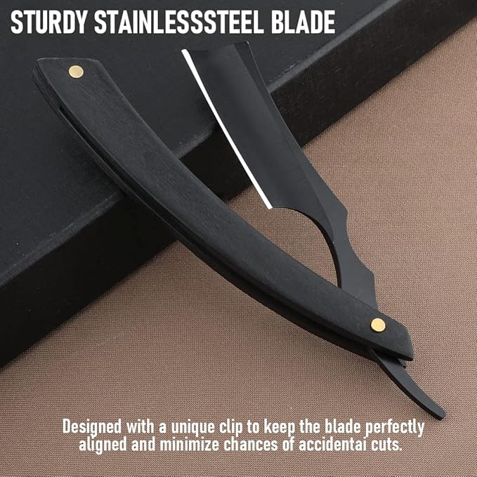 Straight Razor With Strope - Professional Straight Edge Barber Premium Stainless Steel Shaver With Shaving Strop for Men Home & Salon Grooming Using (NO.148)