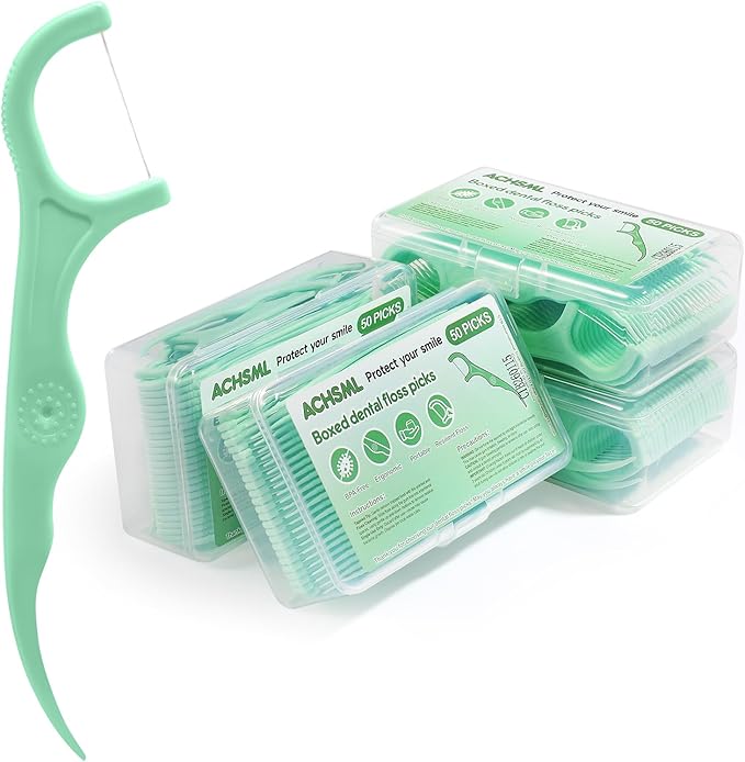 Floss Picks 200 Count Portable Dental Floss Sticks for Teeth Cleaning Dual Function Disposable Dental Floss Picks Comfortable Ergonomic Handle Tooth Picks Flossers 4 Travel Cases Green