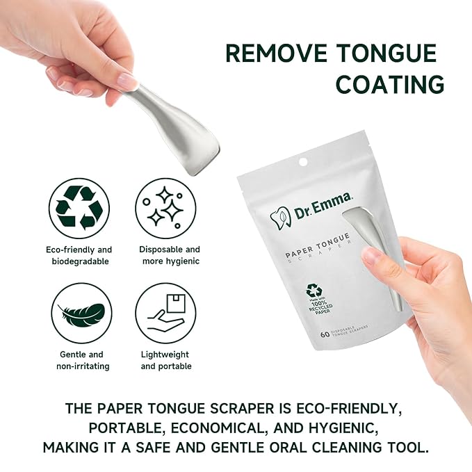 Dr. Emma Tongue Scraper, Disposable Tongue Cleaner for Adults, Paper Hygienic Scraper, Clean Tongue, Promote Fresh Breath, 60 Count (Pack of 1)