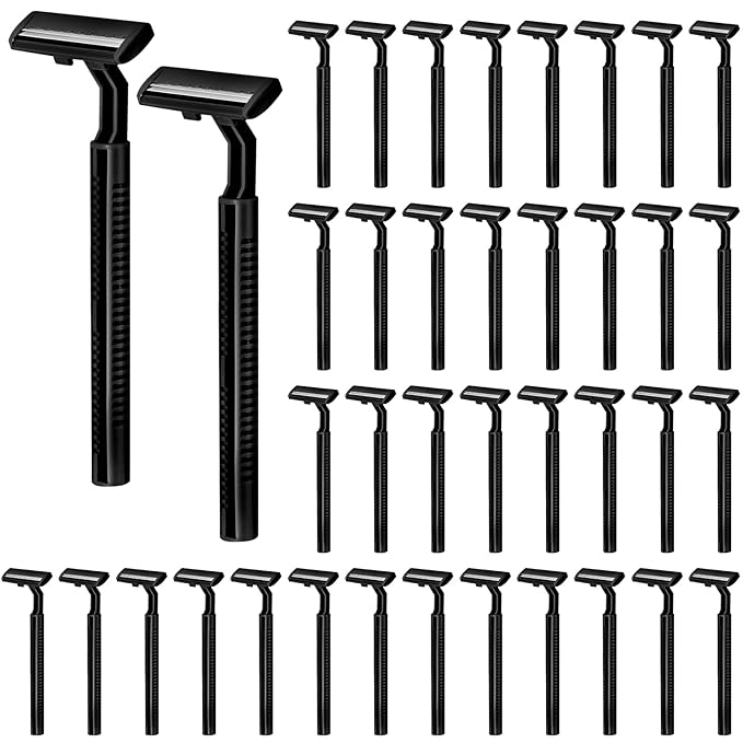 120 Pack Disposable Twin Blade Razors Individually Wrapped, Clear Safety Cap， Multipurpose Portable Shave Razor for Man Woman Bathing Hotel Travel (Black)