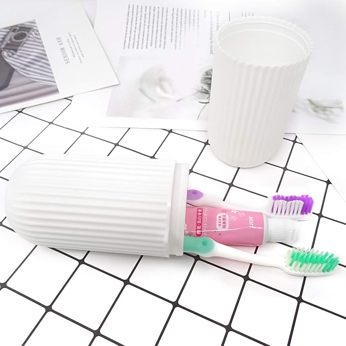 Honbay Portable Plastic Toothbrush Toothpaste Cup Case Box Holder Container for Travel (Beige)