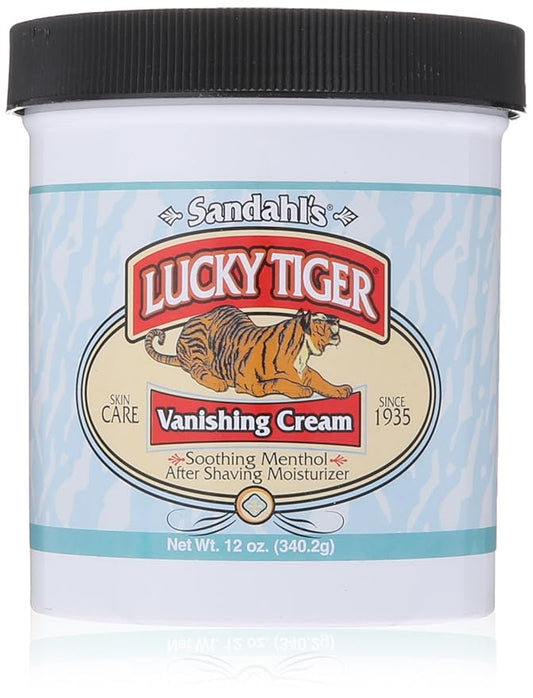 Lucky Tiger Sandahl’s Vanishing Cream (12 oz) – Classic Cooling Aftershave for Men & Face Moisturizer – Menthol & Peppermint Oil Fast-Absorbing After Shave Lotion for Men – Soothes Razor Burn & Bumps