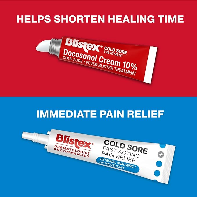 Blistex Cold Sore Kit – Cold Sore/Fever Blister Treatment Docosanol Cream 10% Shortens Healing Time (2g/0.7oz) – Fast-Acting Pain Relief Cream with Maximum Strength Lidocaine (4.25g/0.15oz)
