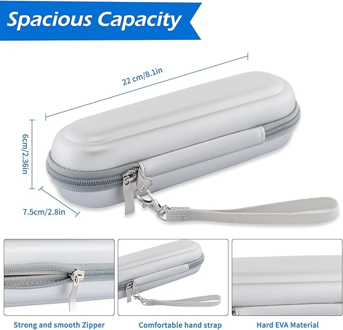 Toothbrush Travel Case for Oral B/Oral-B Pro 1000 1500 5000 7000 & Philips Sonicare 4100 1100 5300 5100 6100/iO Electric Toothbrush, Hard Protective Storage Bag (Silver case&toothbrush cap)