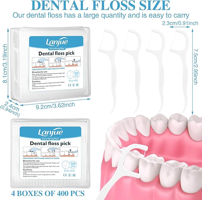 400 Count Dental Floss Picks, Travel Dental Flossers with 4 Portable Case Toothpicks Sticks Dental Tooth Picks Flosser Dental Floss Cleaner Dental Floss Sticks for Family Teeth Cleaning