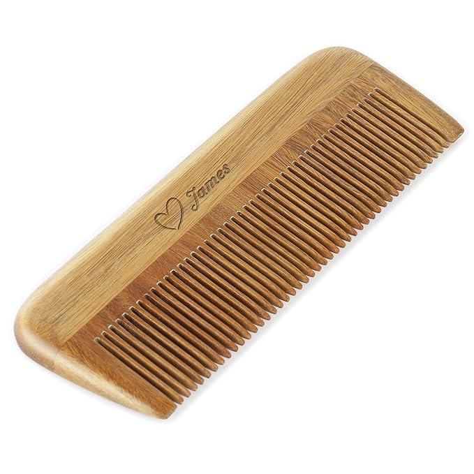 Onedor Wooden Comb, Personalized Custom Fine Tooth Combs for Men's Hair, Beard & Mustache, Anti-Static Sandalwood Comb, 100% Nature Handmade, Customized Gifts for Men - With Leather Case