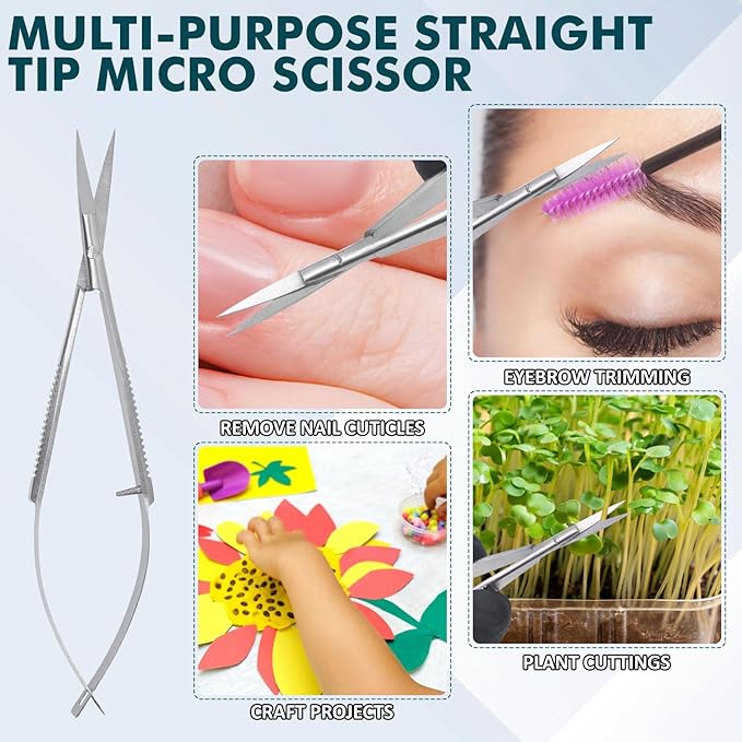 Micro Scissor 5.5" Straight Set of 3 Premium Stainless Steel Applique Scissors Sewing Art & Craft Trimming for Eyebrow Eyelash Embroidery Scissors Extra Sharp thread cutting Spring action scissors.