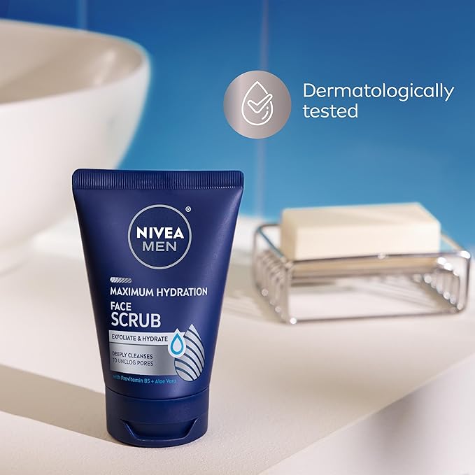 NIVEA MEN Maximum Hydration Deep Cleaning Face Scrub With Aloe Vera, 3 Pack of 4.4 Oz Tubes