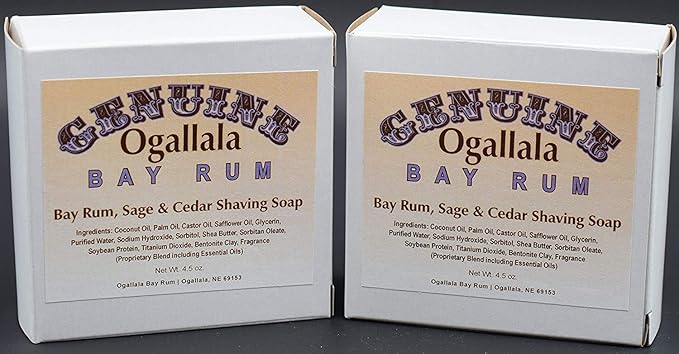 Two (2) Genuine Ogallala Bay Rum, Bay Rum & Sage and Cedar Shaving Soap - Each Puck 4.5 oz