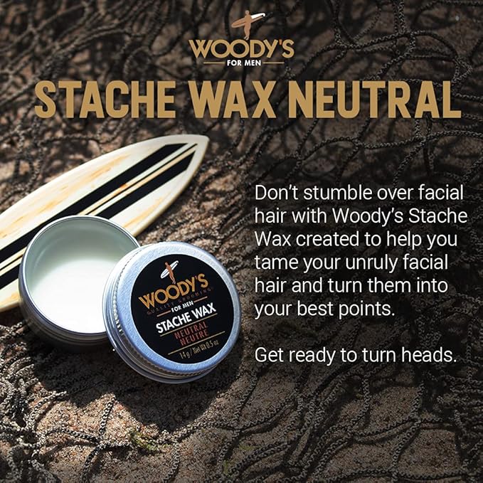 Woody's Mustache Wax - Strong Hold Stache Beard Styling Wax for Men, Tames Unruly Facial Hair, Neutral Finish, Non-Greasy, Long-Lasting Control, 0.5 oz