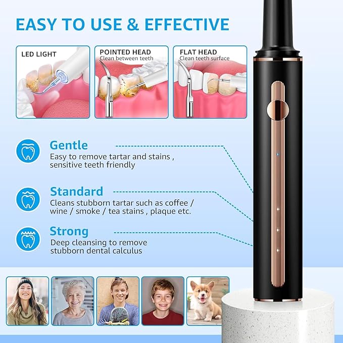 Teeth Cleaning Kit Plaque Remover for Teeth, Portable Dental Plaque Remover Tool with LED, Plaque Blaster for Human Teeth with 3 Modes, Tooth Scraper Plaque Tartar Remover for Teeth with Dental Tools