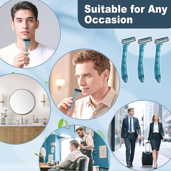 Disposable Razors Bulk, Blue Razors Individually Wrapped Bulk, With Shaving Cream For Hotels, Shelters, Homeless, Nursing Homes, Charities, Churches (100-PACK)