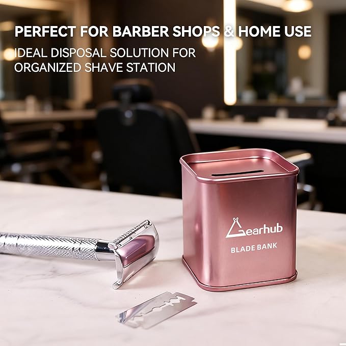 Gearhub Blade Bank Sharps Disposal Container Safely Store Used Safety Razor Blades Large Capacity for Barber Shops & Personal Use Sealed Design Holds 300+ Blades Matte Pink