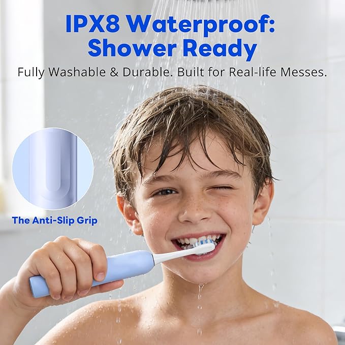 Kids Electric Toothbrush for Boys Teens (6-15Y), Smart Screen with Brushing Score, Soft Bristles, Visual Timer for Braces, 150 Days Battery with Travel Case (Blue)