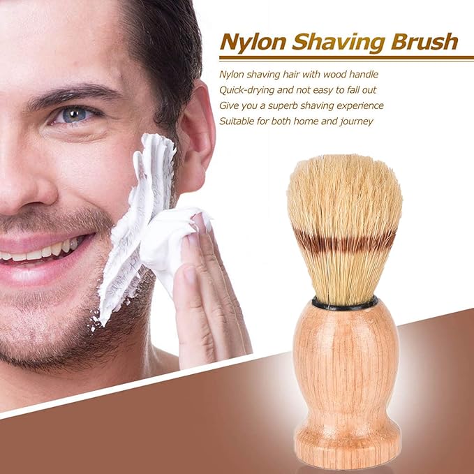 4Pcs Men Shaving Brush Wood Handle, Professional Salon Tools