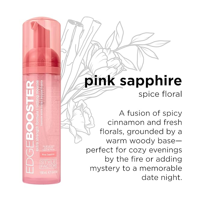 Style Factor EDGE BOOSTER Extra Strength Setting Mousse – Frizz Control, Extra Volume, and Conditioning – 6.4oz Pink Sapphire Mousse for Curly Hair