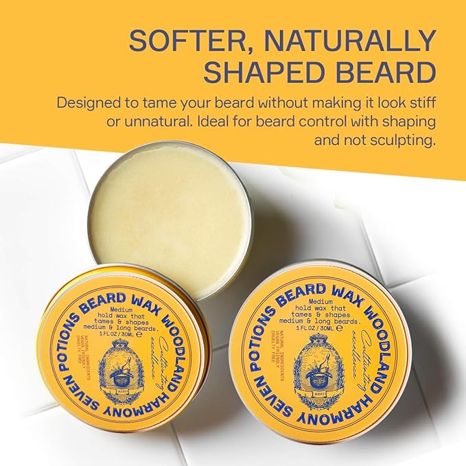 SEVEN POTIONS Natural Beard Styling Wax for Medium Hold - 1 oz, Shapes and Nourishes Without Stiffness (Woodland Harmony)